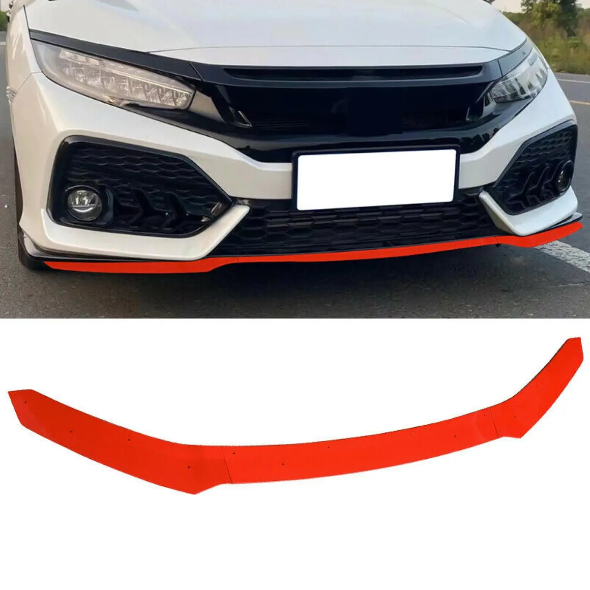 Fits 2017-2021 Civic Hatchback & Si Hfp Front Bumper Lip Spoiler (Glossy Red) 1