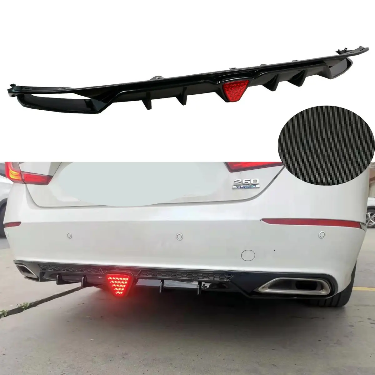 Fit 2018-2023 Honda Accord Sport Rear Diffuser Spoiler W/ Led Brake Light (Carbon Fiber Print) 1