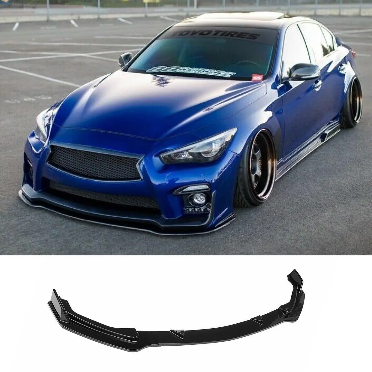 Fit 2014-2017 Infiniti Q50 Base Premium Front Bumper Lip Spoiler Splitter (Gloss Black) 1