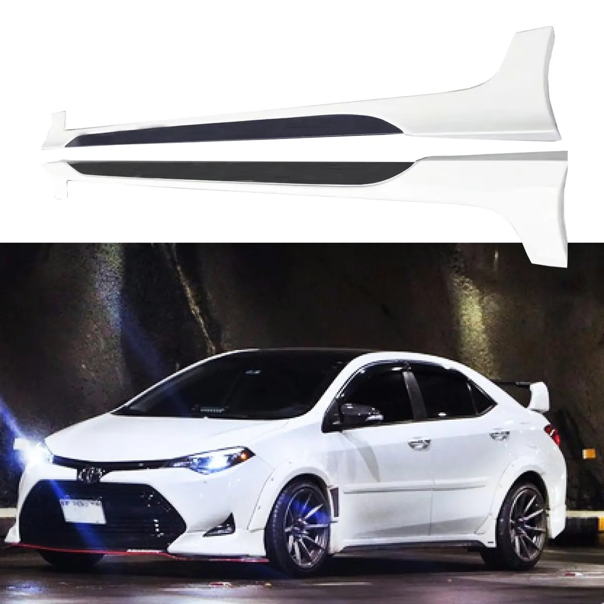 Fit 2014-2019 Toyota Corolla Trd Pro Style Jdm Side Body Skirts (Glossy Black White) 1