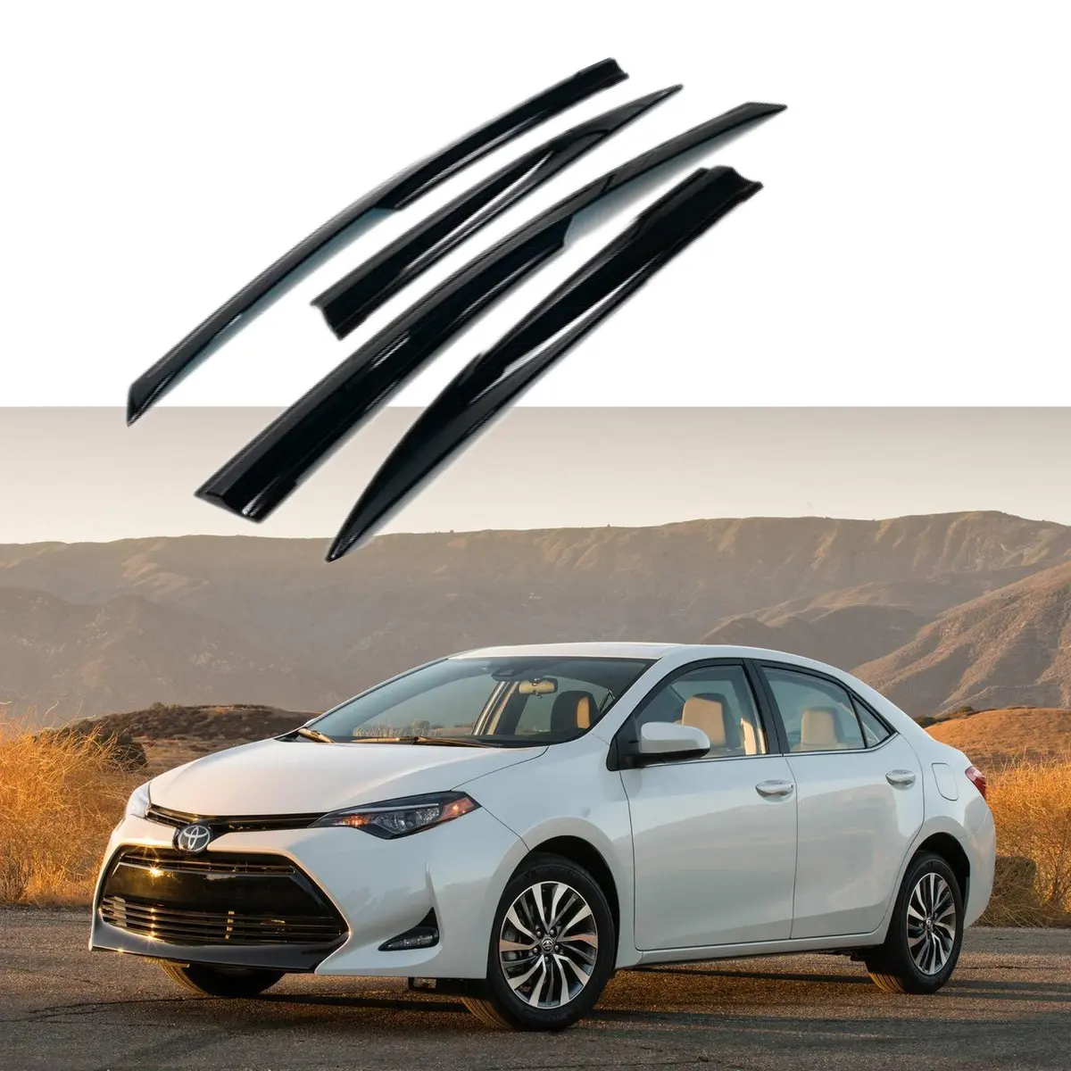 Fit 2014-2019 Toyota Corolla 3D Mugen Style Vent Window Visors Rain Sun Wind Guards Shade Deflectors 1