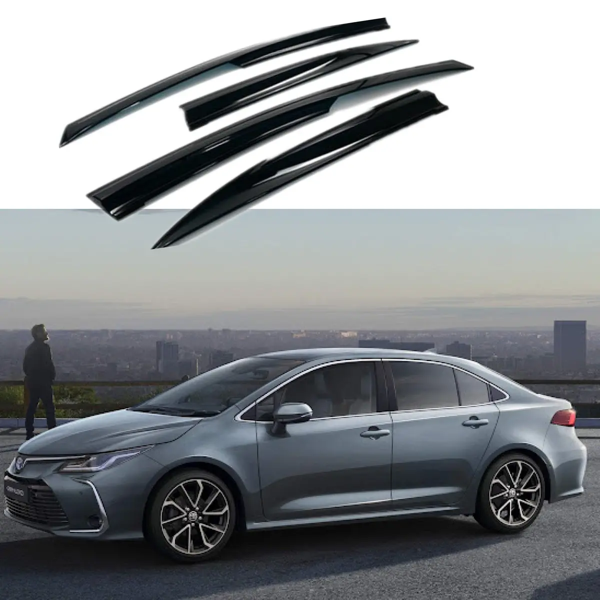 Fit 2020-2024 Toyota Corolla Sedan 3D Mugen Style Vent Window Visors Rain Sun Wind Guards Shade Deflectors 1