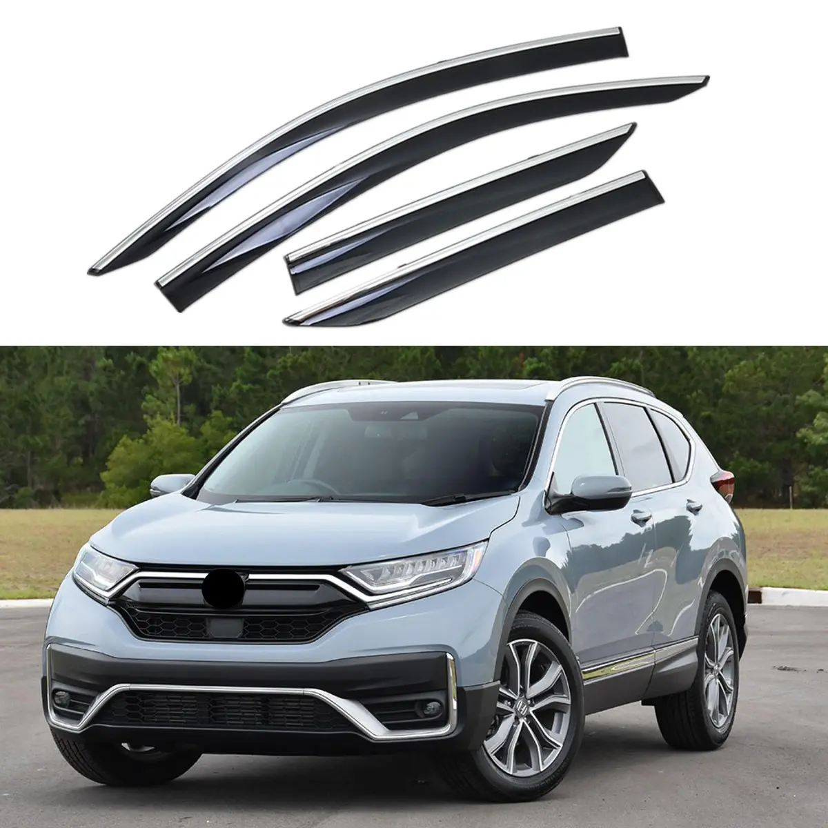 Fit 2012-2016 Honda Crv Cr-V Clip-On Chrome Trim Vent Window Visors Rain Guards 1