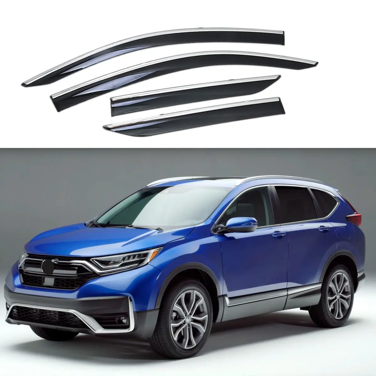 Fit 2017-2021 Honda Crv Clip-On Chrome Trim Vent Window Visors Rain Sun Wind Guards Shade Deflectors 1