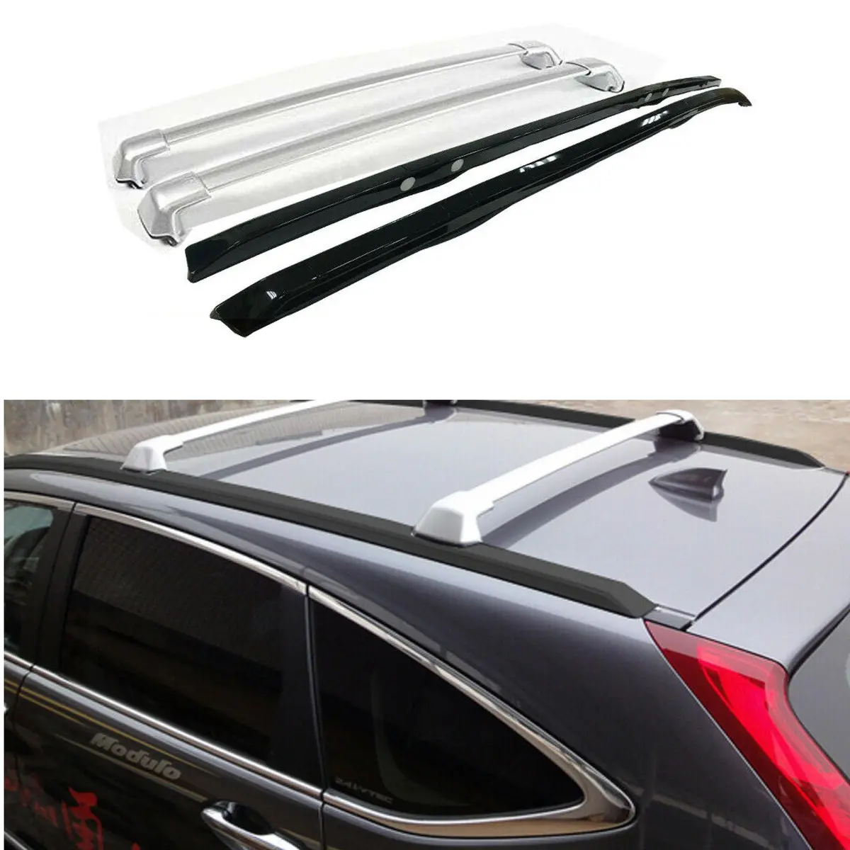 Fit 2012-2016 Honda Crv Cr-V Black Silver Roof Rack Side Rail Bar Cross Bar Set 1