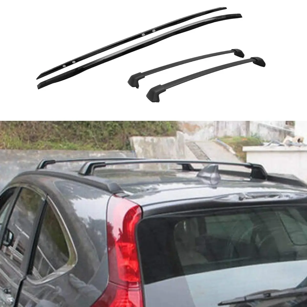 Fit 2012-2016 Honda Crv Cr-V Black Bolt On Roof Rack Side Rail Bar Cross Bar Set 1