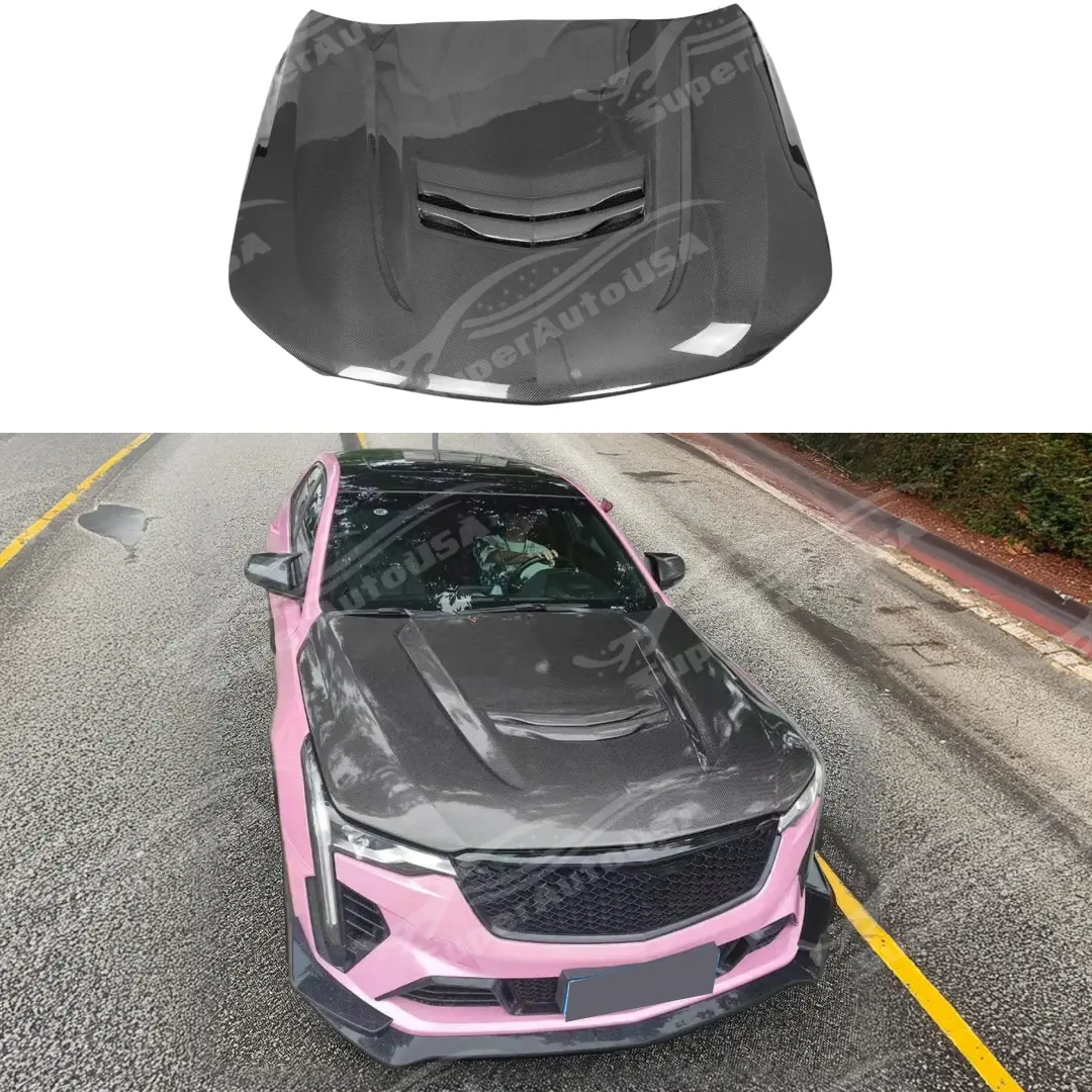Fits 2020-26 Cadillac Ct4 V Style Carbon Fiber Front Engine Hood Panel 1