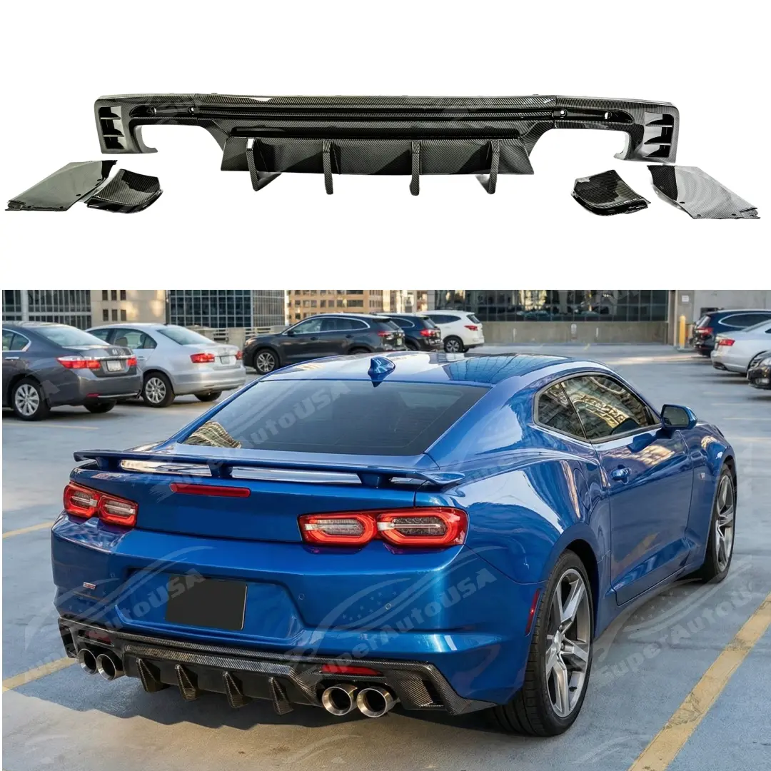 Carbon Fiber Print Rear Bumper Diffuser Lip For 2016-2024 Chevrolet Camaro 1