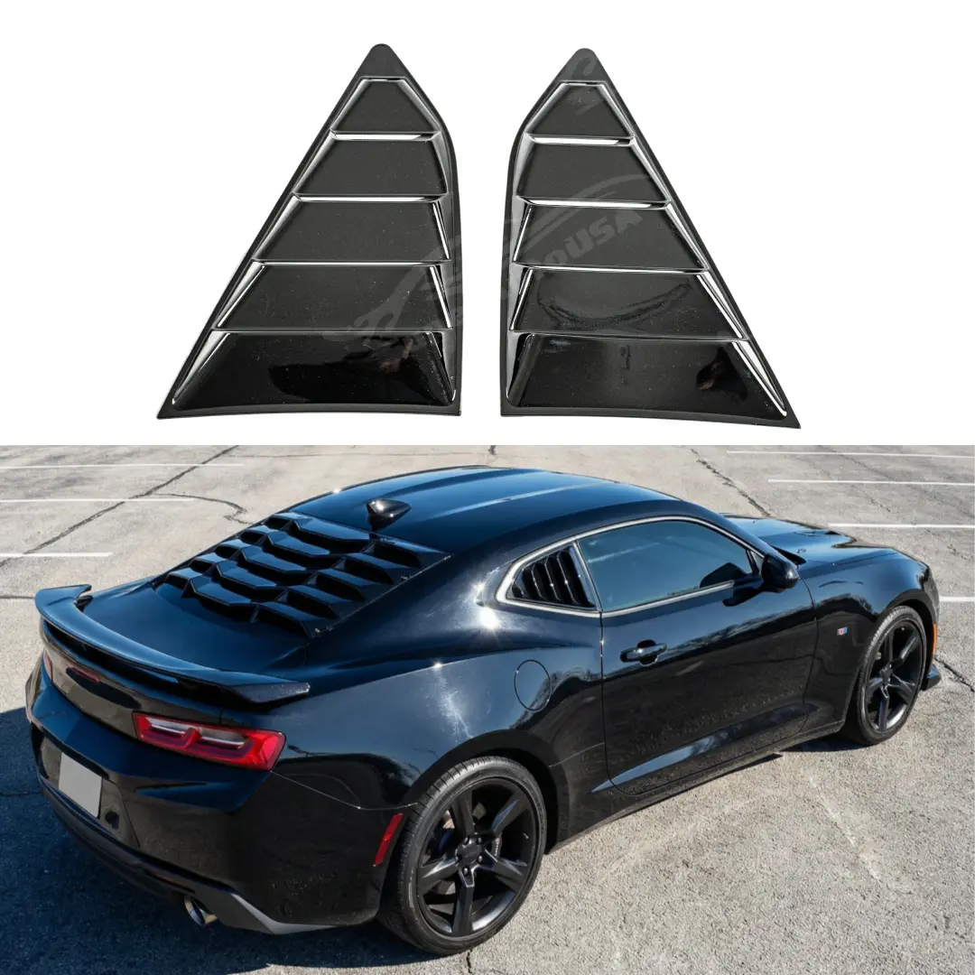 For Chevy Chevrolet Camaro 2016-2024 Gloss Black/Carbon Fiber Print Sunshade Rear Window Louver 1