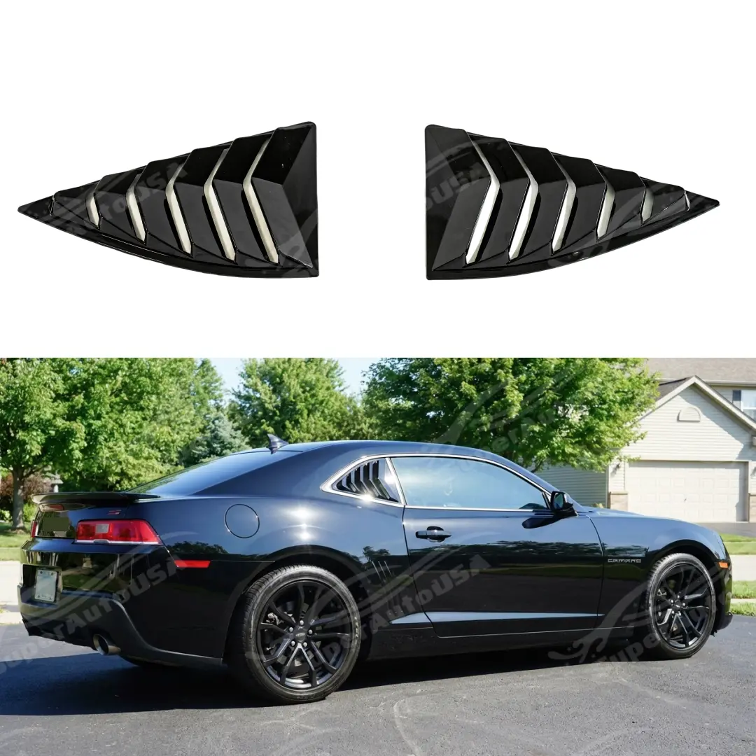 For Chevy Chevrolet Camaro 5Th 2010-2015 Gloss Black / Carbon Fiber Print Sunshade Rear Window Louver 1