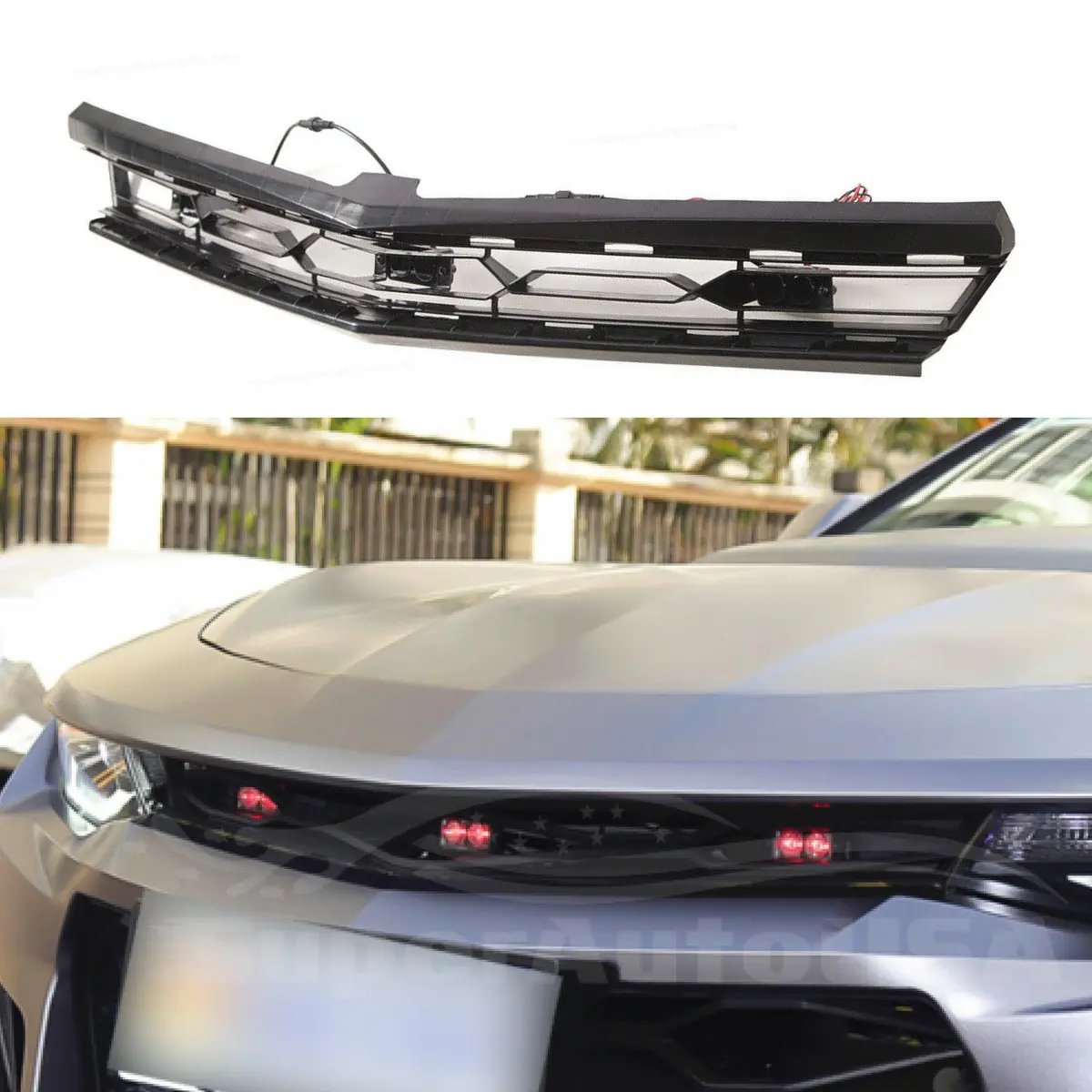 Fit For 2016-21 Chevrolet Camaro Zl1 Trims Front Upper Bumper Grille Led (Black) 1