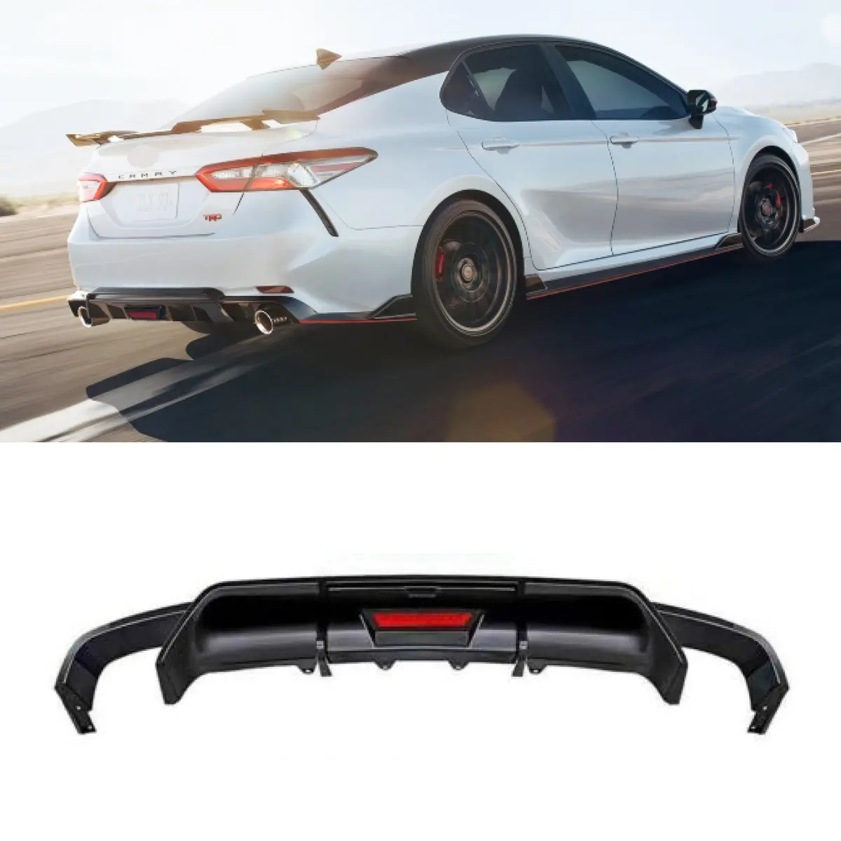 Fit 2018-2024 Toyota Camry Rear Bumper Lip Spoiler Lower Diffuser With Led Light 1
