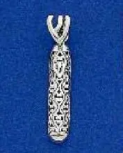 Sterling Silver Open Work Mezuzah With Shin Pendant 1