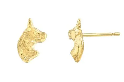 14K Yellow Gold Unicorn Earrings 1