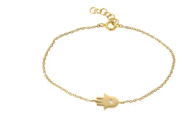 14K Yellow Gold Diamond Hamsa Ankle  Bracelet 1
