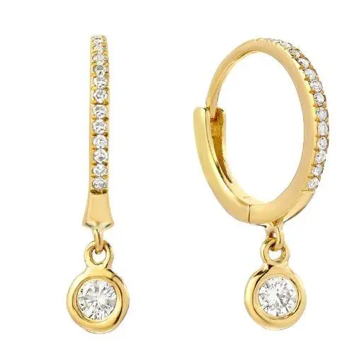 14K Yellow Gold Diamond Huggie Bezel Earrings 1