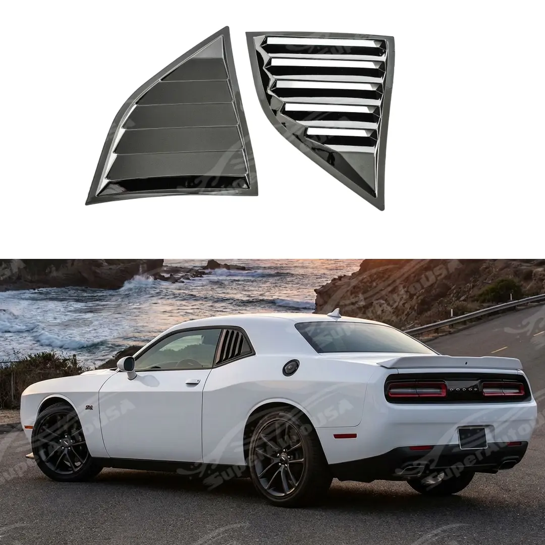 For Dodge Challenger 2015-2023 Gloss Black Sunshade Side Rear Window Louver 1