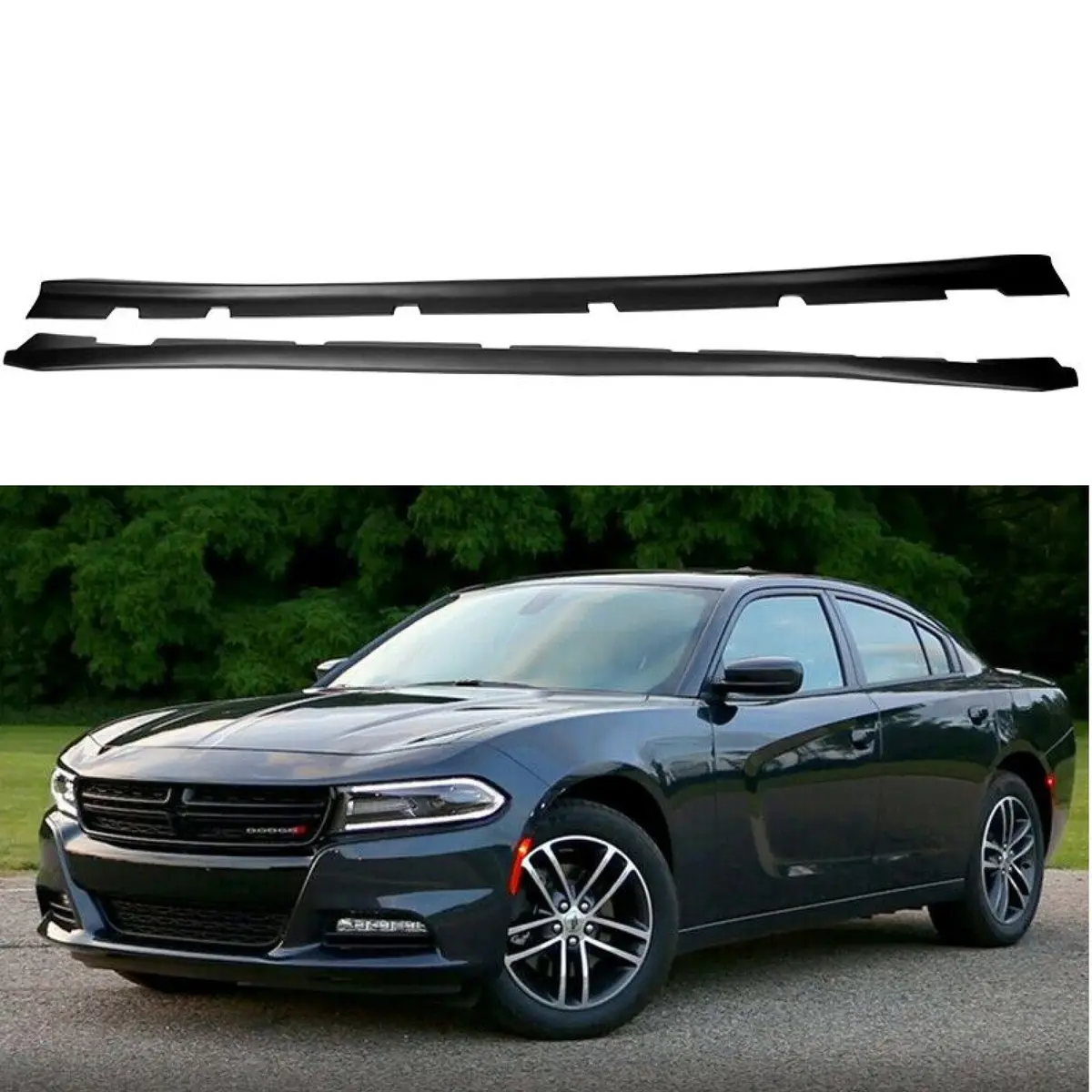 Fit 2011-2021 Dodge Charger Side Skirts Extension Body Kit (Unpainted Matte Black) 1