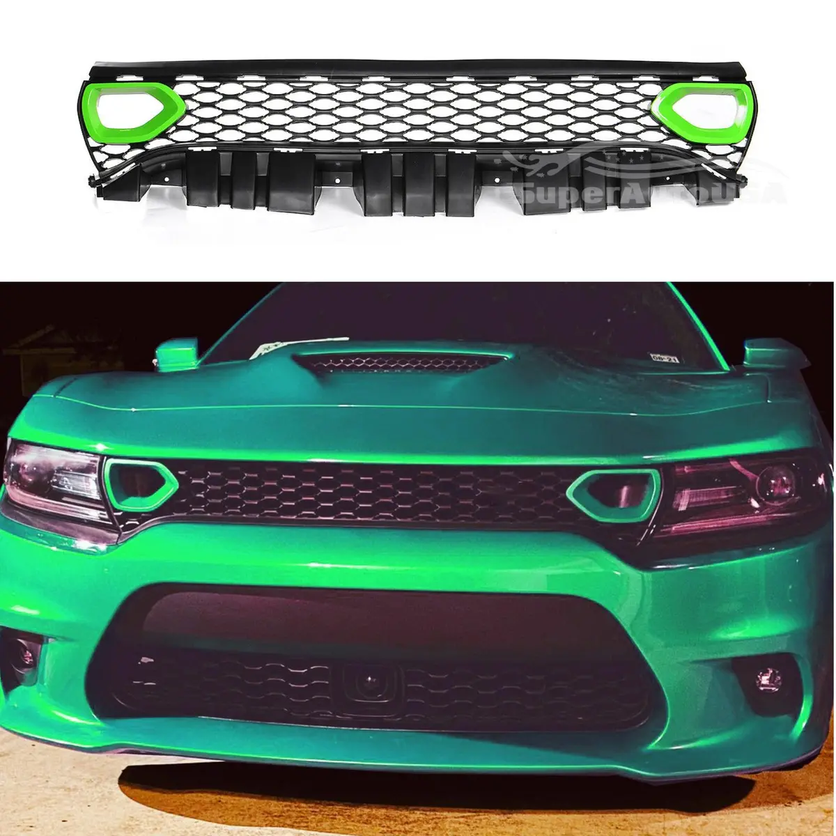 Fits 2015-2020 Dodge Charger Srt Scat Pack Front Grille Dual Inlets Air Bezel (Green) 1