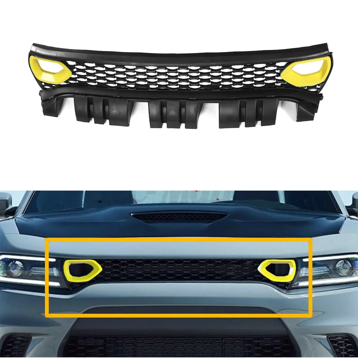 Fits 2015-2020 Dodge Charger Srt Scat Pack Front Grille Dual Inlets Air Bezel (Yellow) 1