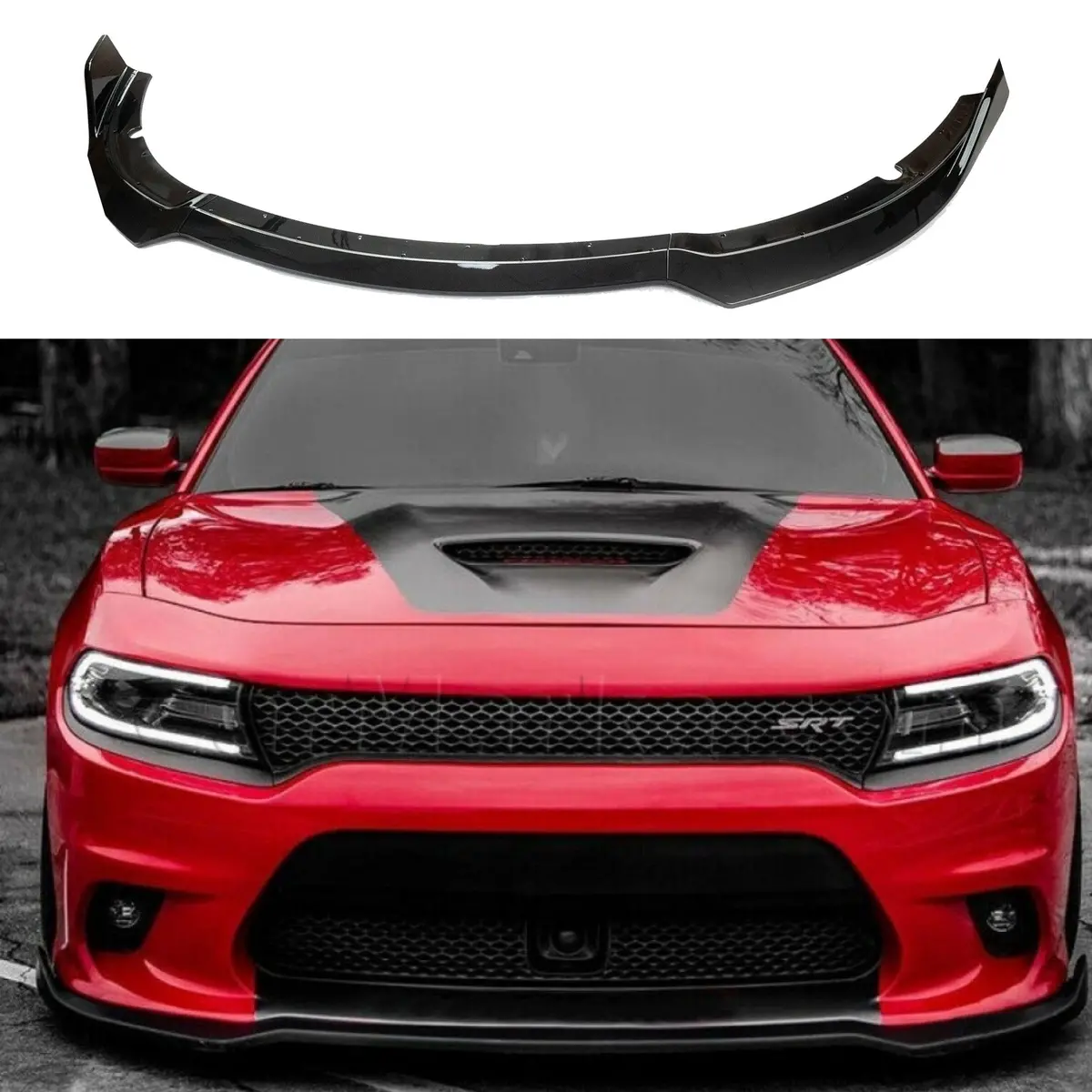 Fits 2015-2022 Dodge Charger Srt Rt Front Bumper Lip Spoiler Splitter Body (Black, 3Pcs) 1