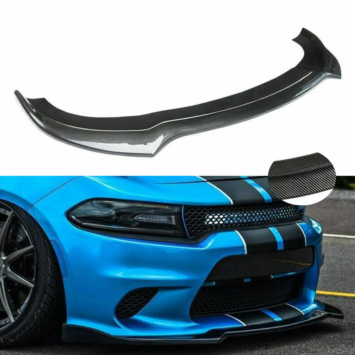 Fits Dodge Charger 2015-2019 Srt Rt Front Bumper Lip Spoiler (Carbon Fiber Print, 3 Pcs) 1