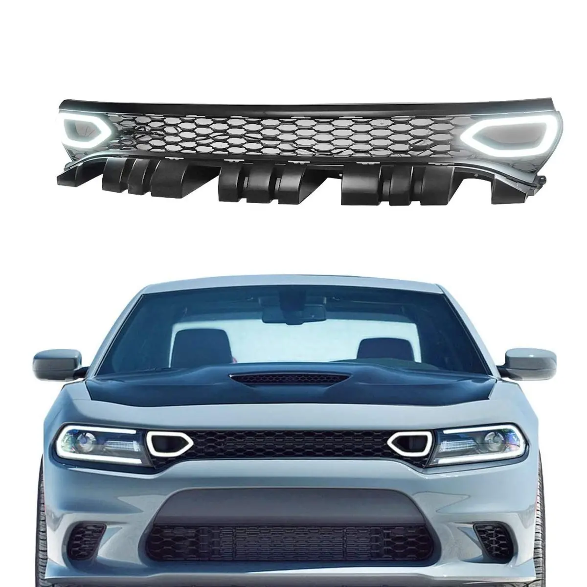 For 2015-2022 Charger R/T Scat Pack Srt Style  Mesh Front Grille Grill With Lrd Rdl Lights 1