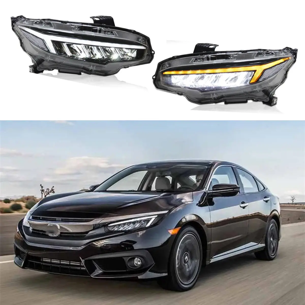 Fits Honda Civic 2016-2021 Led Head Light Front Lamps Pair Sequential Assembly 1