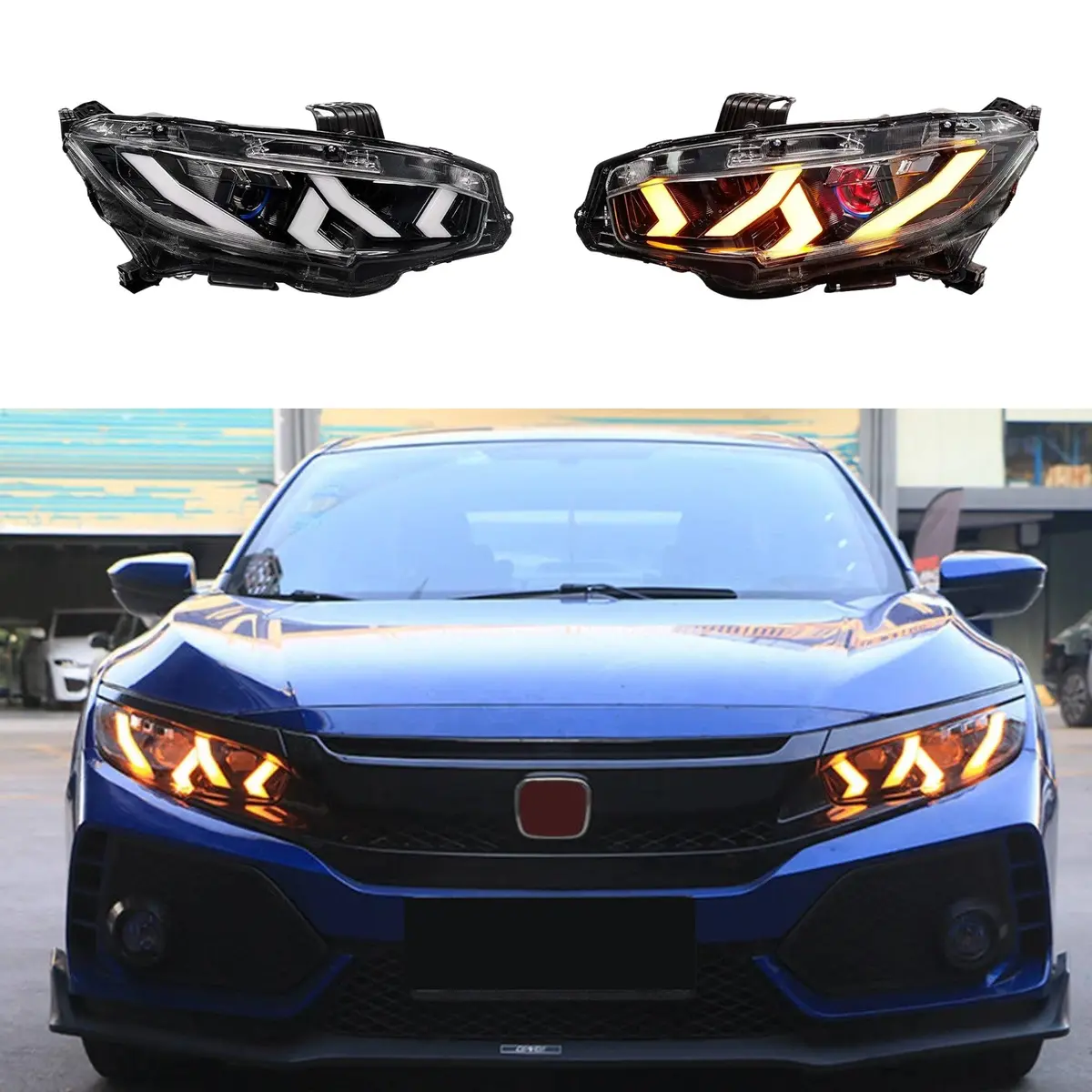 Fits Honda Civic 2016-2021 Demon Eye Head Light Front Lamps Assembly 1