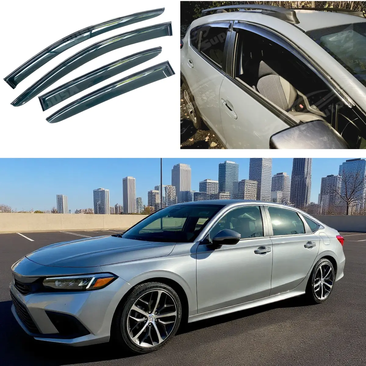 For Honda Civic 2022-2026 Carbon Fiber Print Rain Guards Side Window Deflectors 1