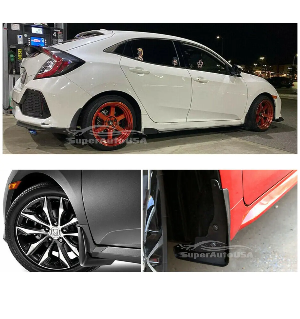 Fit 2017-2021 Honda Civic Hatchback Mud Flaps Splash Guard Fender Mudguard Black 1