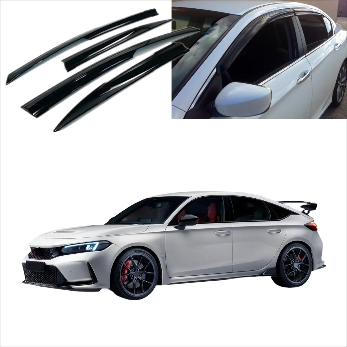 For Honda Civic 2022-2025 Hatchback Mugen Style Window Visor Rain Guard Deflectors 1
