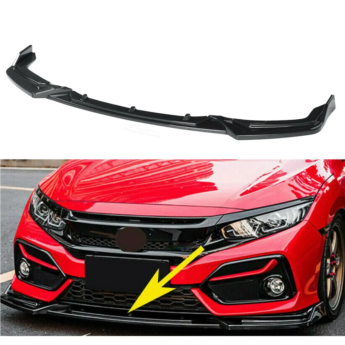 Fits 2017-2021 Honda Civic Hatchback Si Performance Front Bumper Lip (Gloss Black) 1