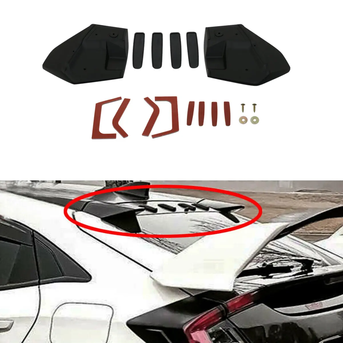 Fit 2016-2021 Honda Civic Fk4 Fk7 5Dr Hatchback Type R Vortex Black Roof Spoiler 1