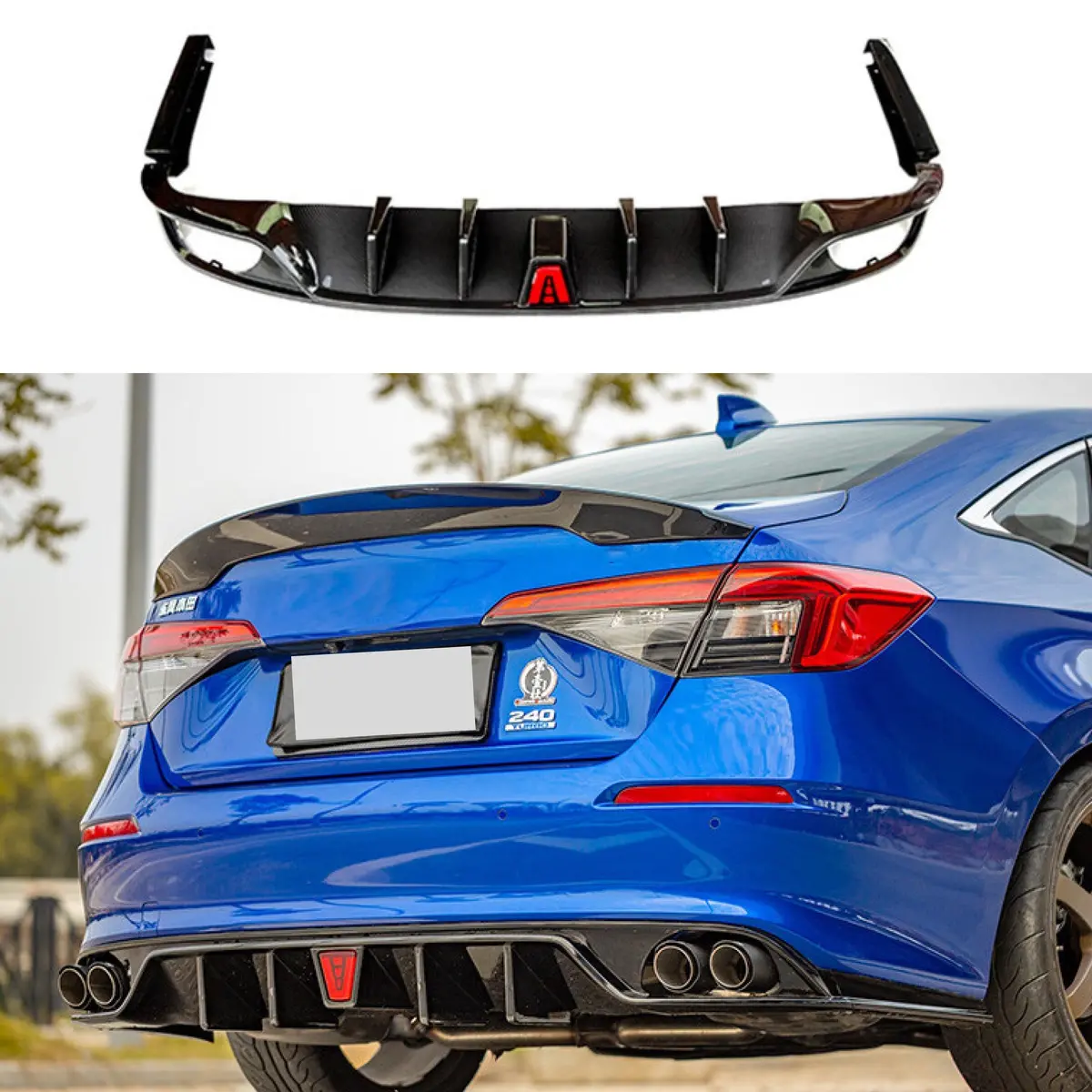 Fits 2022-2025 Honda Civic Sedan V4 Rear Diffuser Bumper W/ Led Brake Light 1