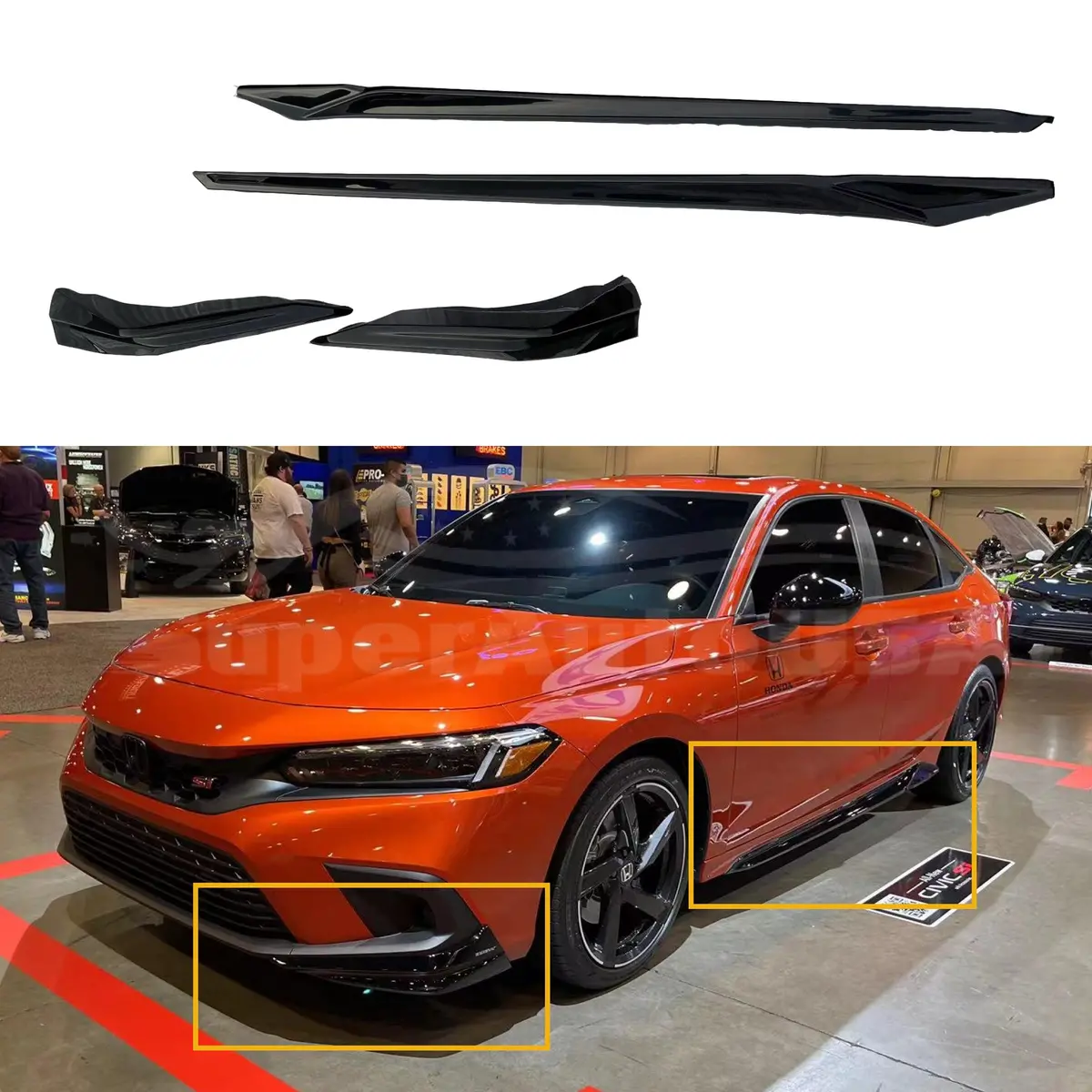 Fit 2022-2023 Honda Civic Side Body Skirts Front Corners Trim (Unpainted Black) 1