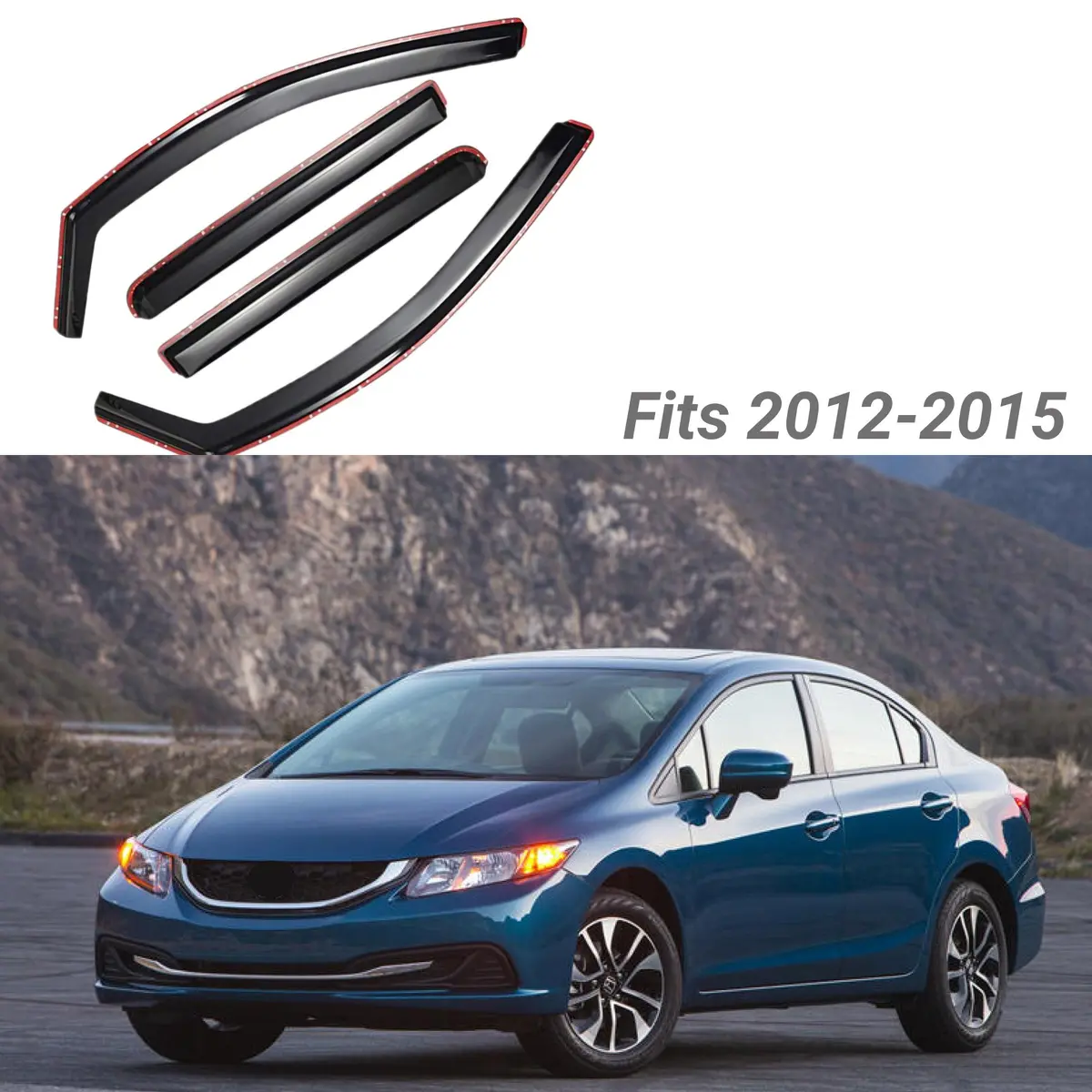 Fit 2012-2015 Honda Civic Sedan In-Channel Vent Window Visors Rain Sun Wind Guards Shade Deflectors 2