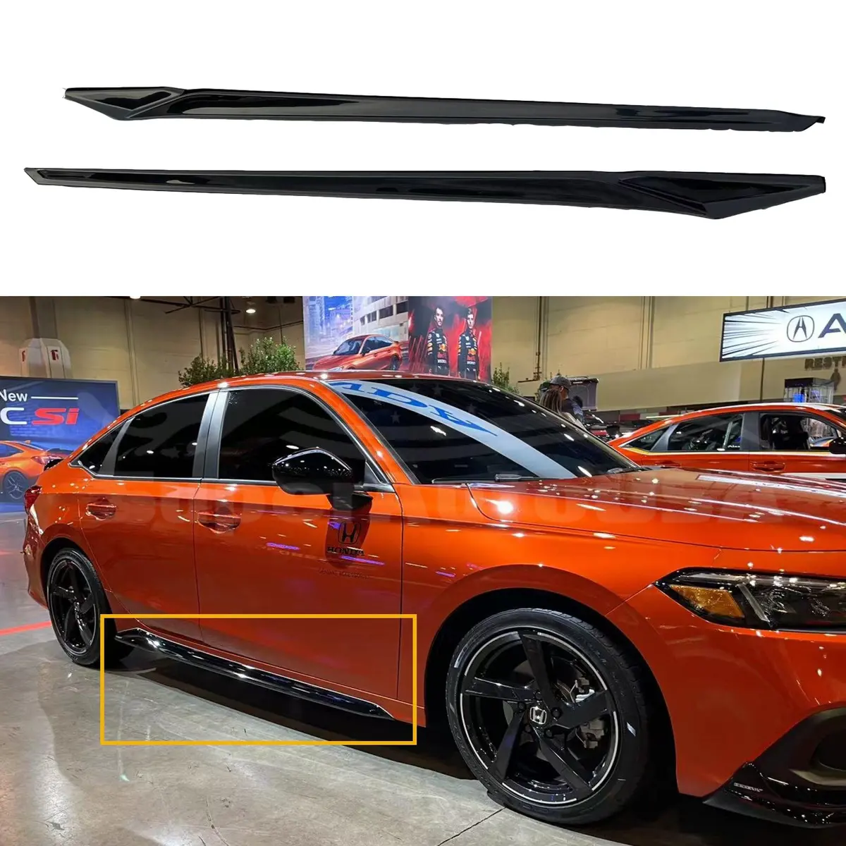 Fit 2022-2023 Honda Civic Side Body Skirt Kit Extensions (Unpainted Black) 1