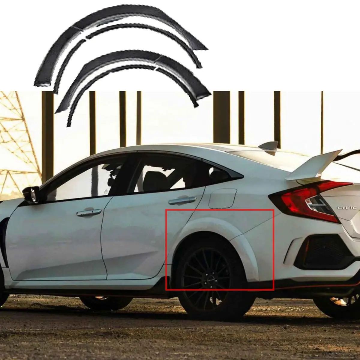 Fit 2016-2021 Fk7 Honda Civic Sedan Type R Fk8 Style Black Arch Flare Rear Fender Guards Cover 1