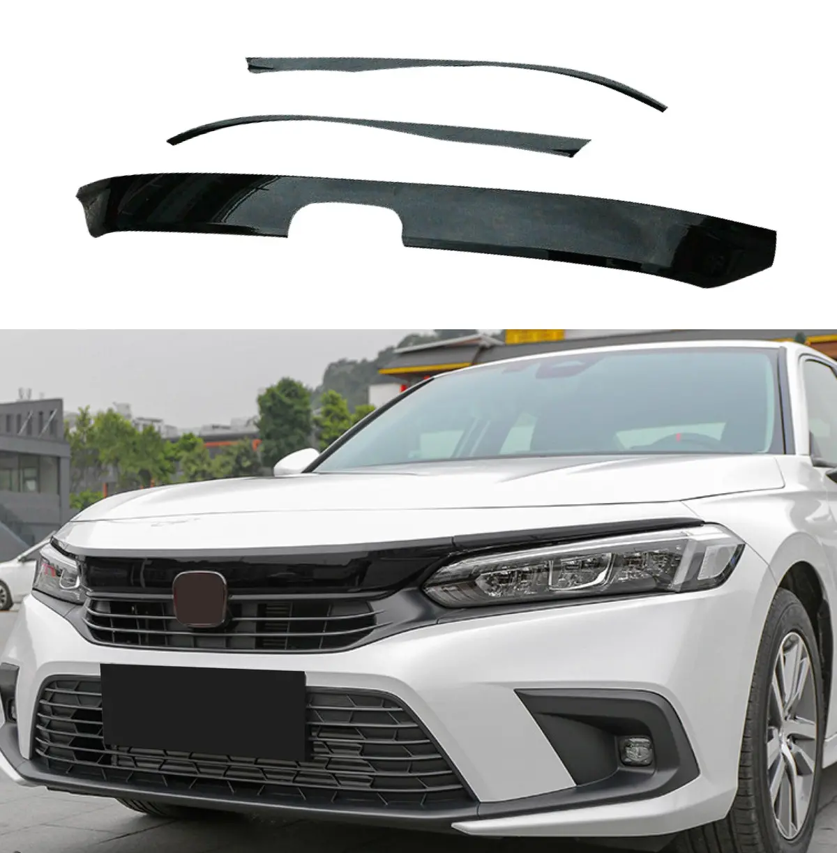 For 2022-2023 Honda Civic 11Th Front Bumper Grill Strip Cover Trim (Gloss Black) 1