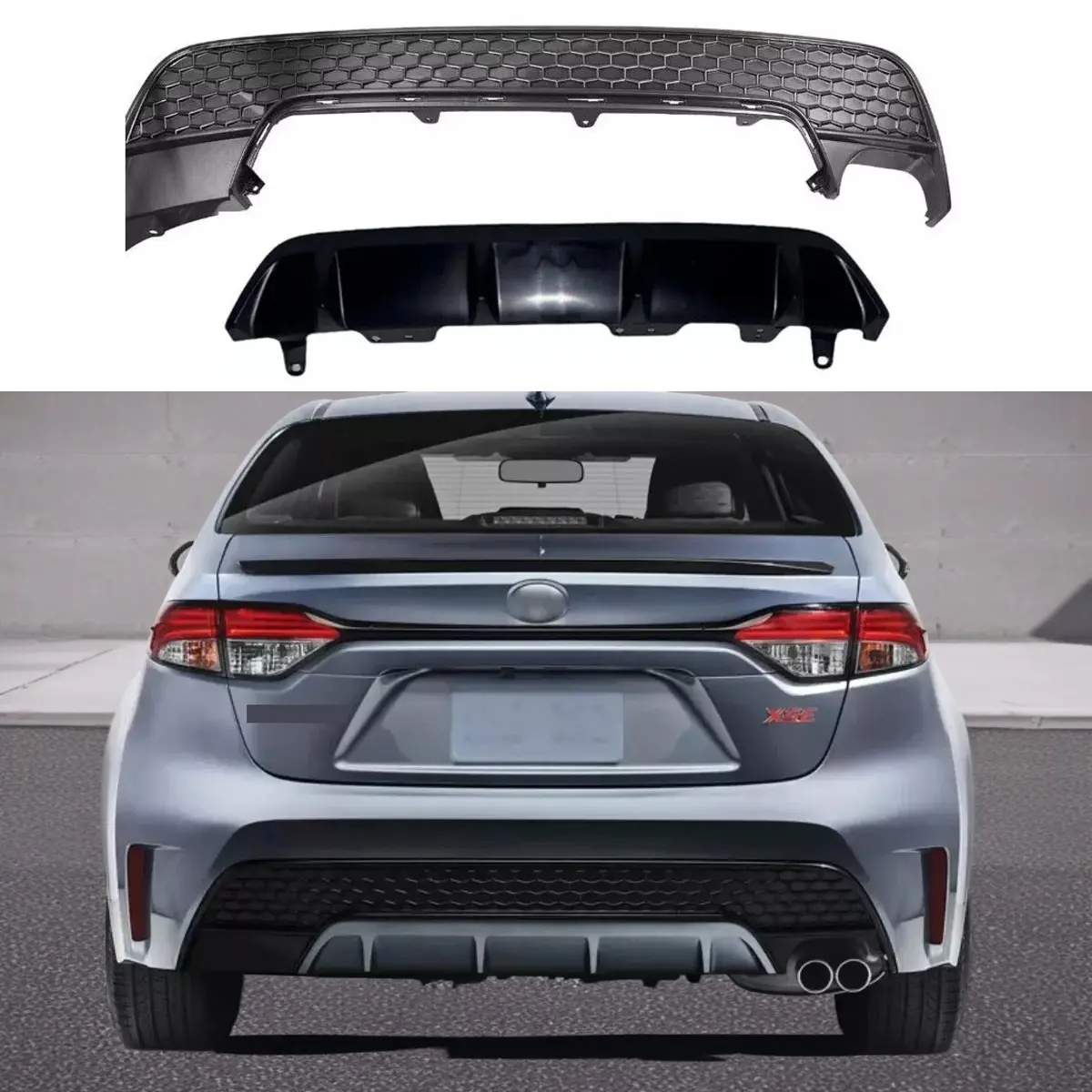 Black Rear Bumper Lower Honeycomb Covers 2Pc For Toyota Corolla Se Xse 2020-2022 1