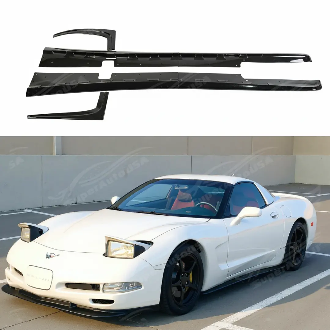 Zr1 Style Glossy Black Side Skirt Rocker Panel Pair For 1997-2004 Chevrolet Corvette C5 1