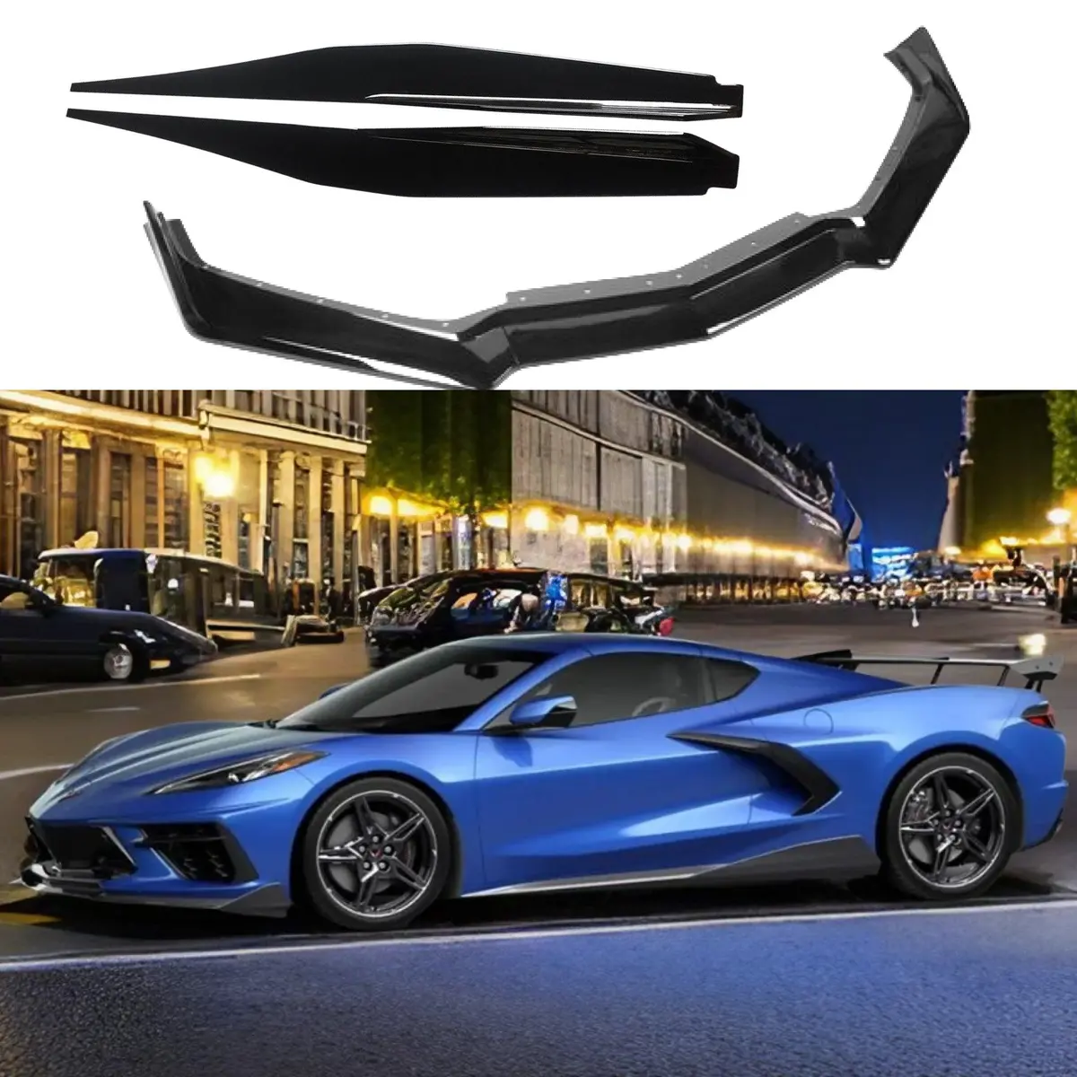 2020+ Chevrolet Corvette C8 Stingray - Z51 Style Side Skirts + Front Lip Set - Gloss Black 1