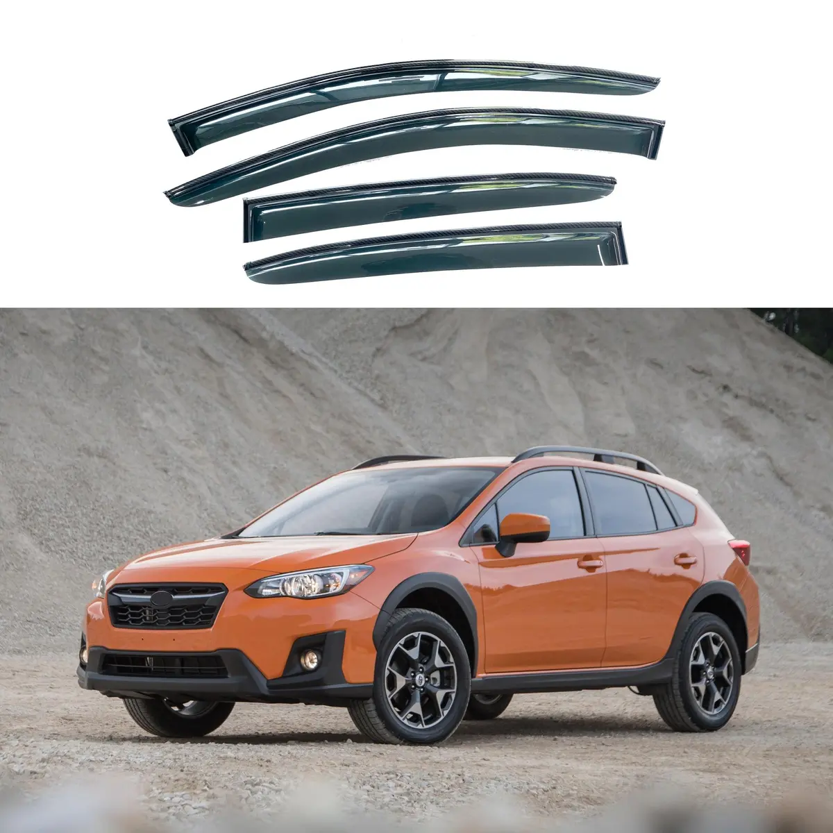 For Subaru Crosstrek 2018-23 Carbon Fiber Print Trims Window Visors Rain Guards 1