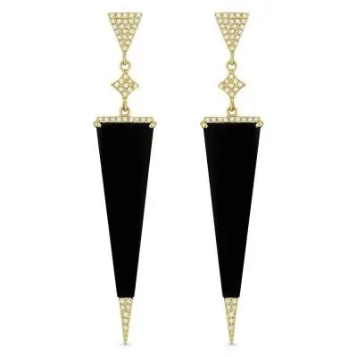 14K Yellow Gold Onyx And Diamond Dangle Earrings 1