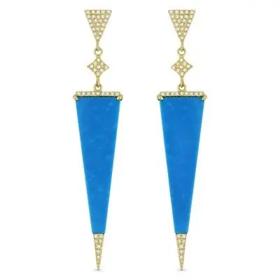 14K Yellow Gold Turquoise And Diamond Dangle Earrings 1