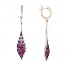 14K Rose Gold Dangling Pink Sapphire  And Diamond Drop Earrings 1