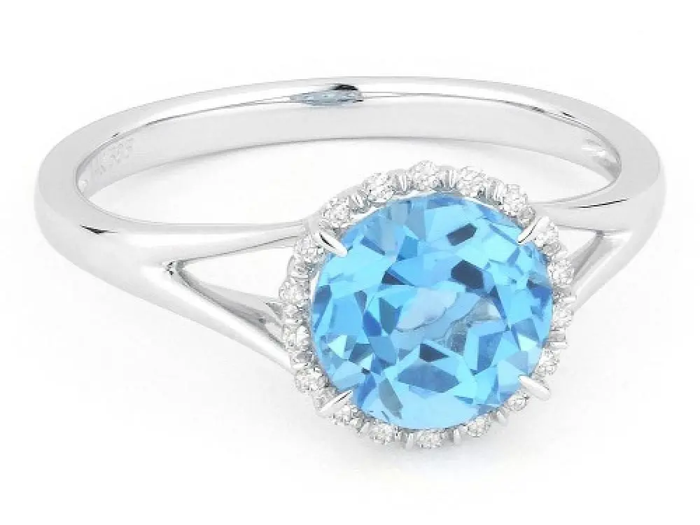 14K White Gold Blue Topaz And Diamond Ring 1