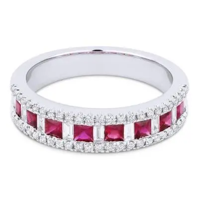 18K White Gold Channel Set Ruby And Baguette Diamond Ring 1