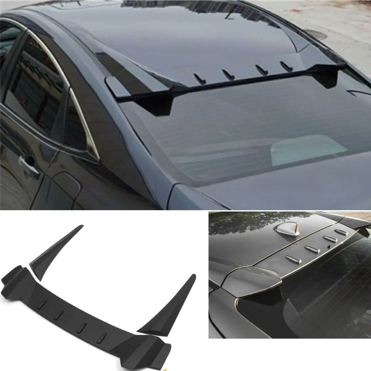 Fit 2016-2021 Honda Civic 10Th Sedan Roof Vortex Generators (Gloss Black) 1